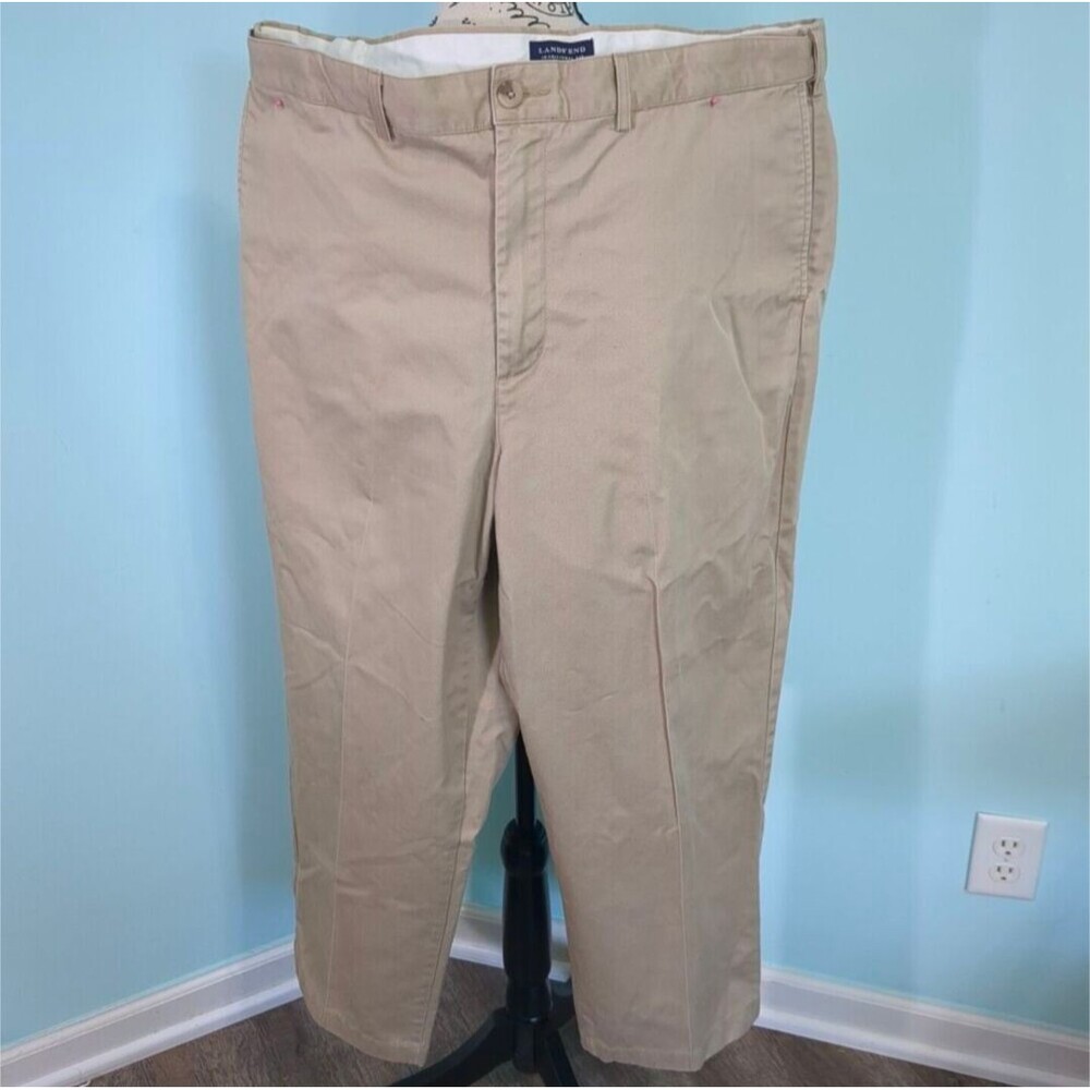Land's end traditional fit khaki dress pants 38 26 dad core work office career